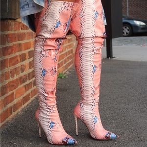 Multi colored thigh high boots